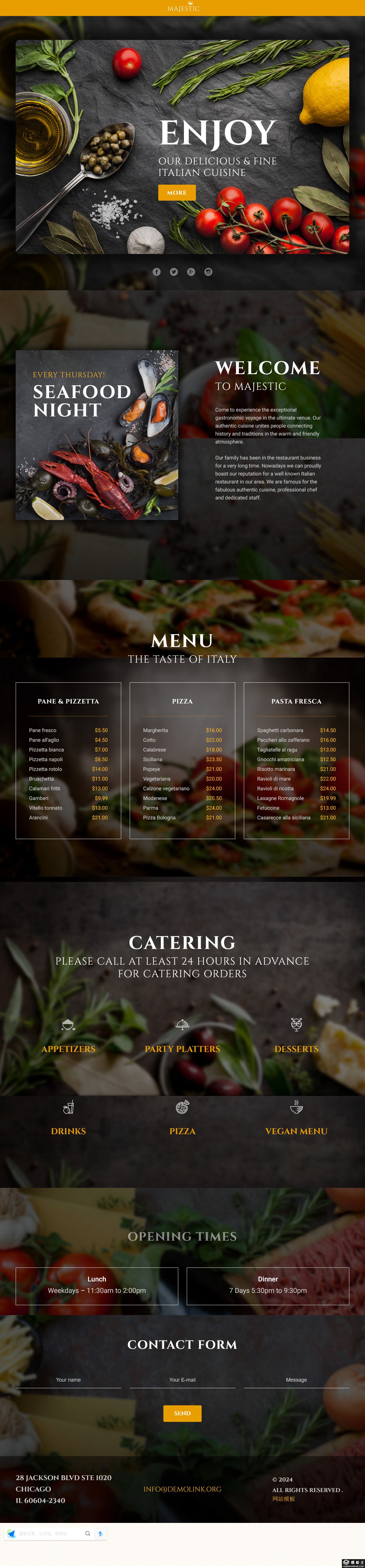 意式风情餐饮精致介绍单页模板-PC预览