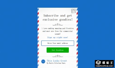 航空信封边框邮件订阅网页模板