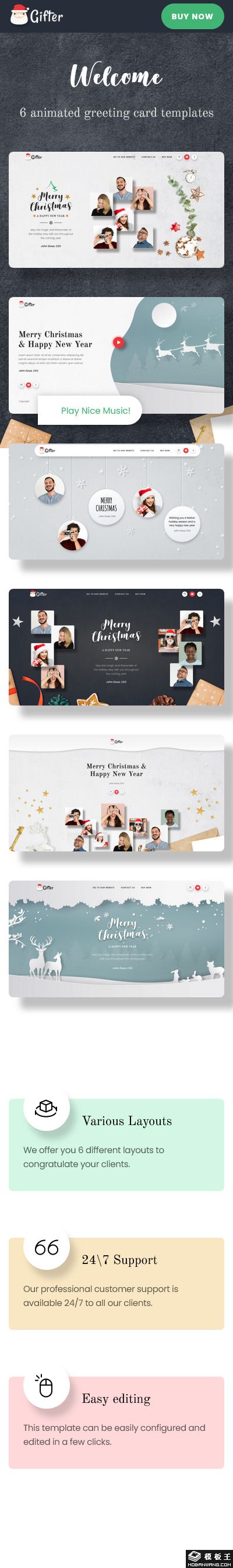 圣诞新年创意动画贺卡html模板-手机预览