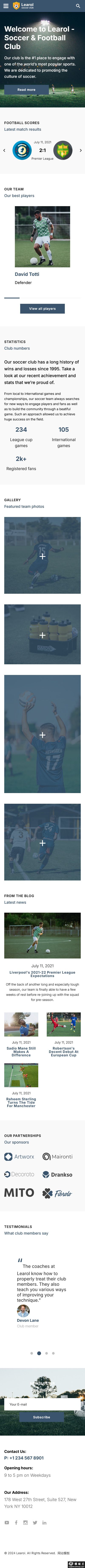 精英足球俱乐部网站模板-手机预览