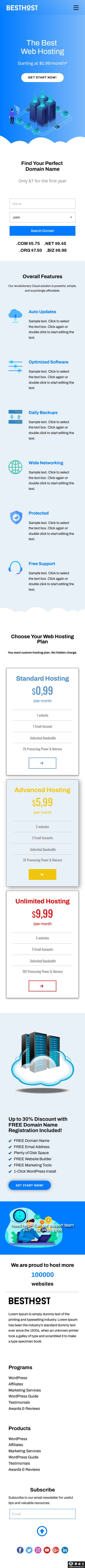 蓝色云主机部署服务网站模板-手机预览