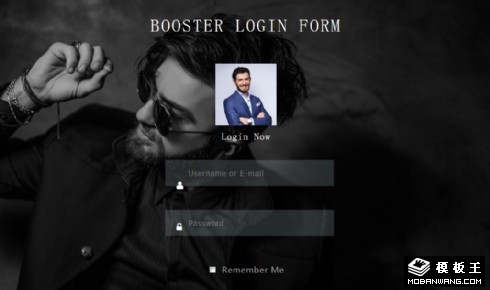 黑色人物登录框响应式网页模板