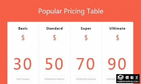 橙色常用价目表网页模板