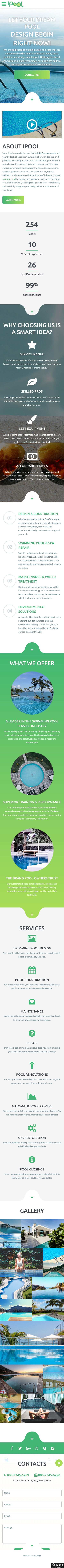 梦幻泳池设计服务单页模板-手机预览