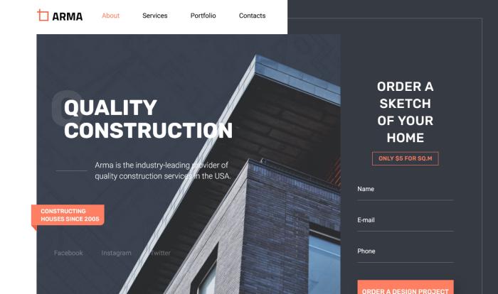 品质尊享建筑公司着陆页模板