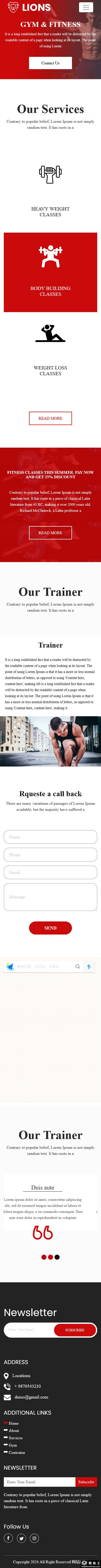 红色健身训练展示网站模板-手机预览