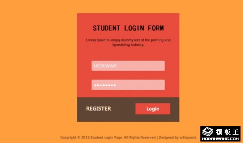 橙色学生登录表单响应式网页模板
