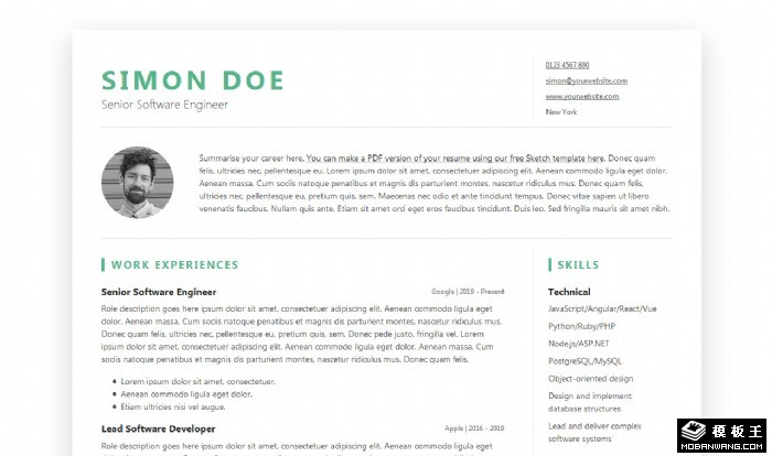 简洁技术开发者简历网页模板