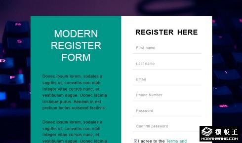 账户注册表单说明响应式网页模板