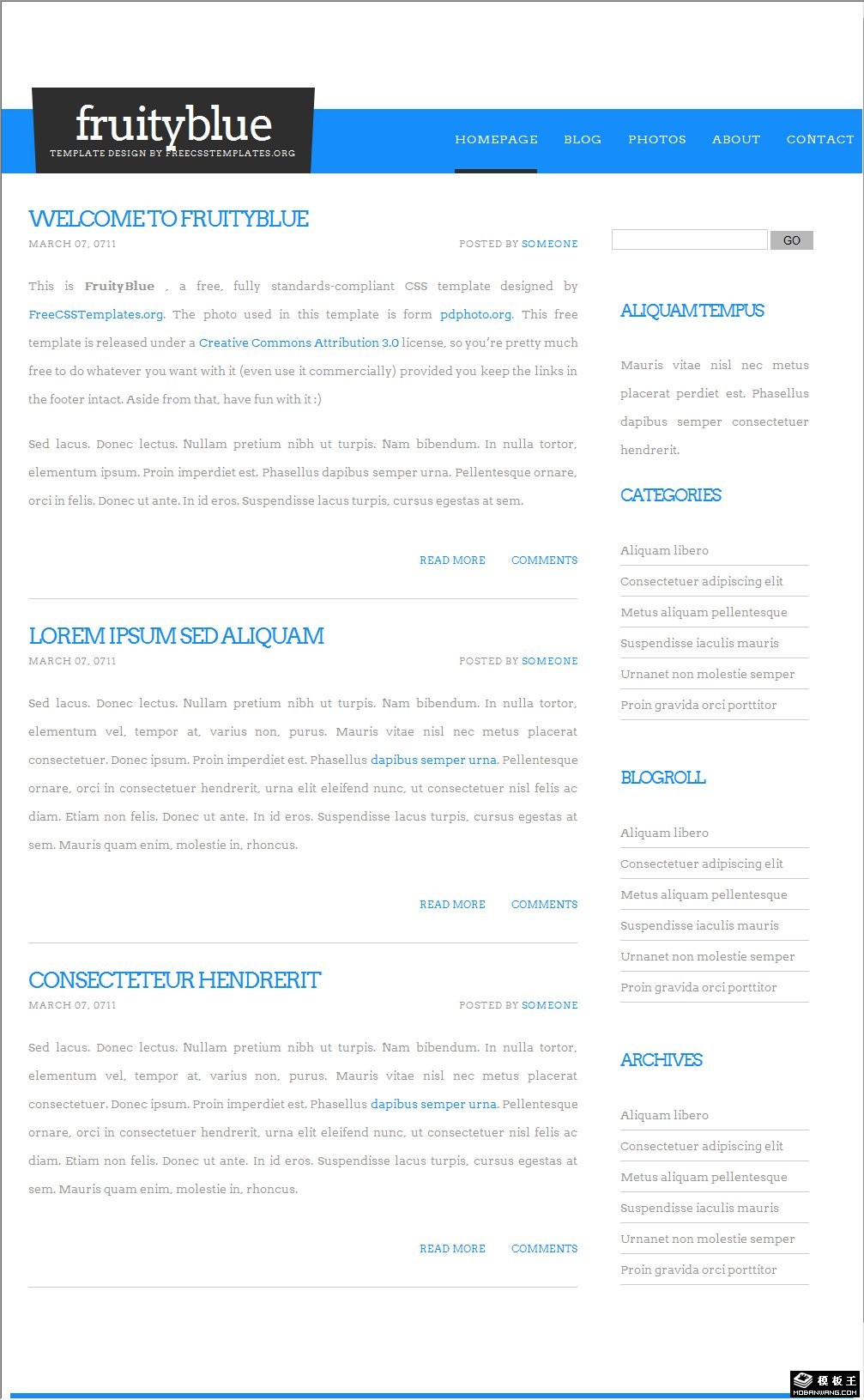 水果蓝色清新信息网页模板
