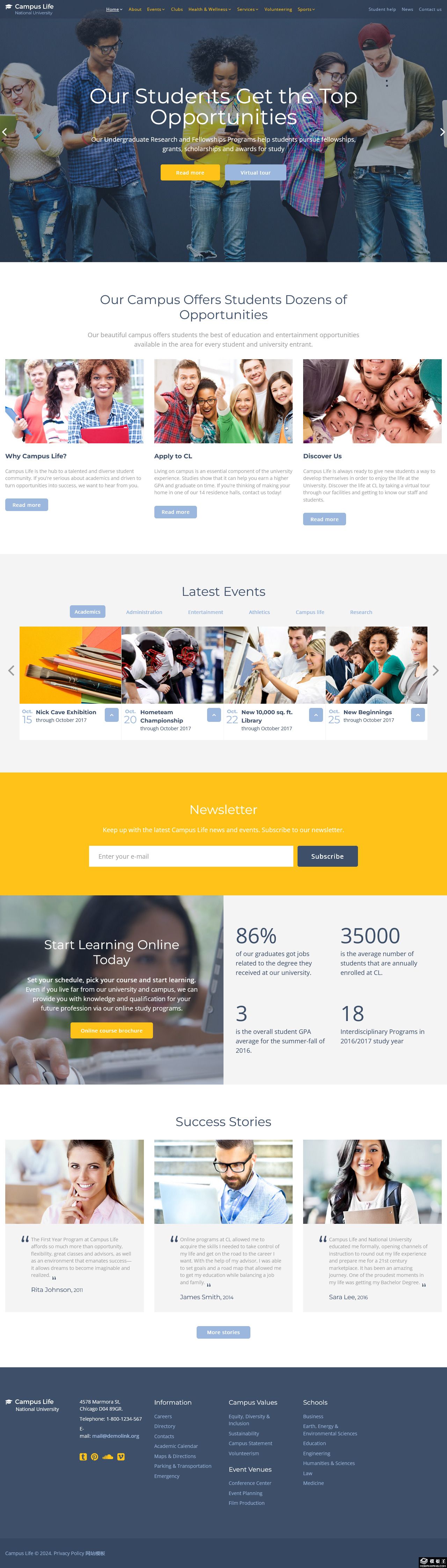 全方位大学校园生活展示网站模板-PC预览