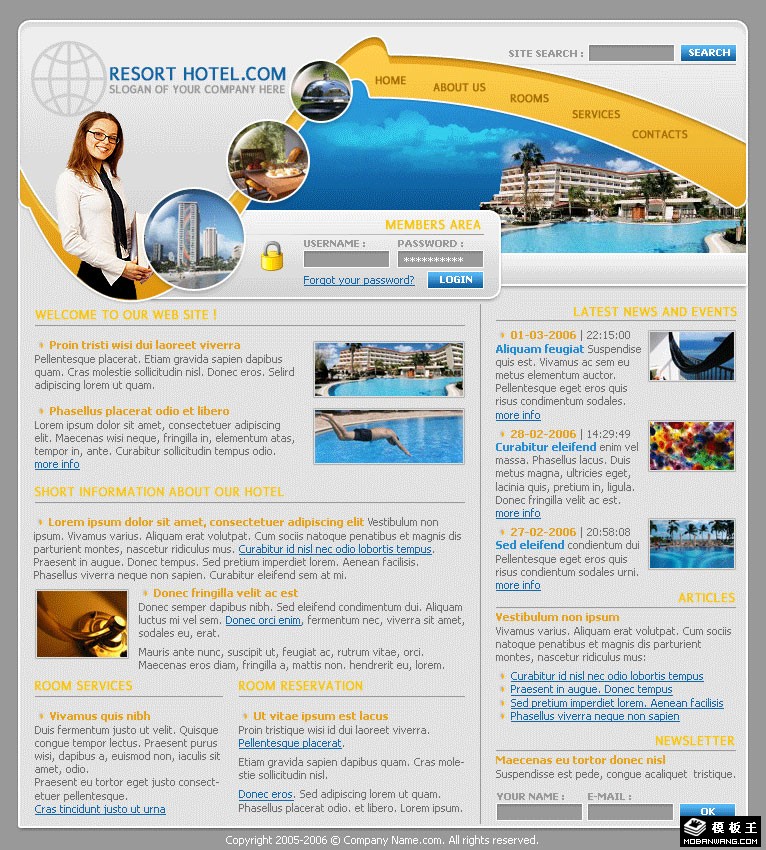 旅行指南连锁酒店网页模板