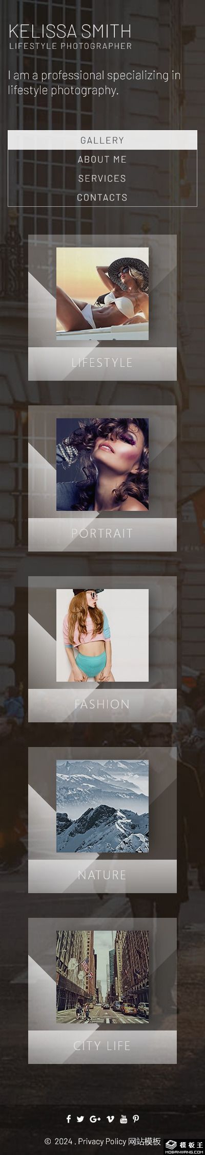 摄影师作品展示与服务单页模板-手机预览