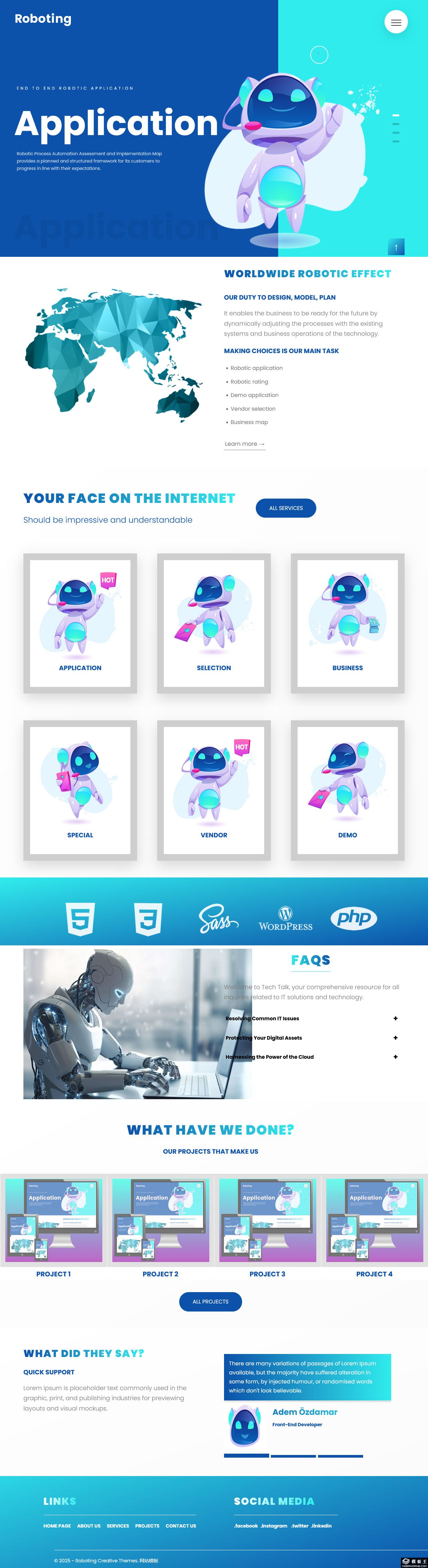 蓝色机器人技术应用专家网站模板-PC预览