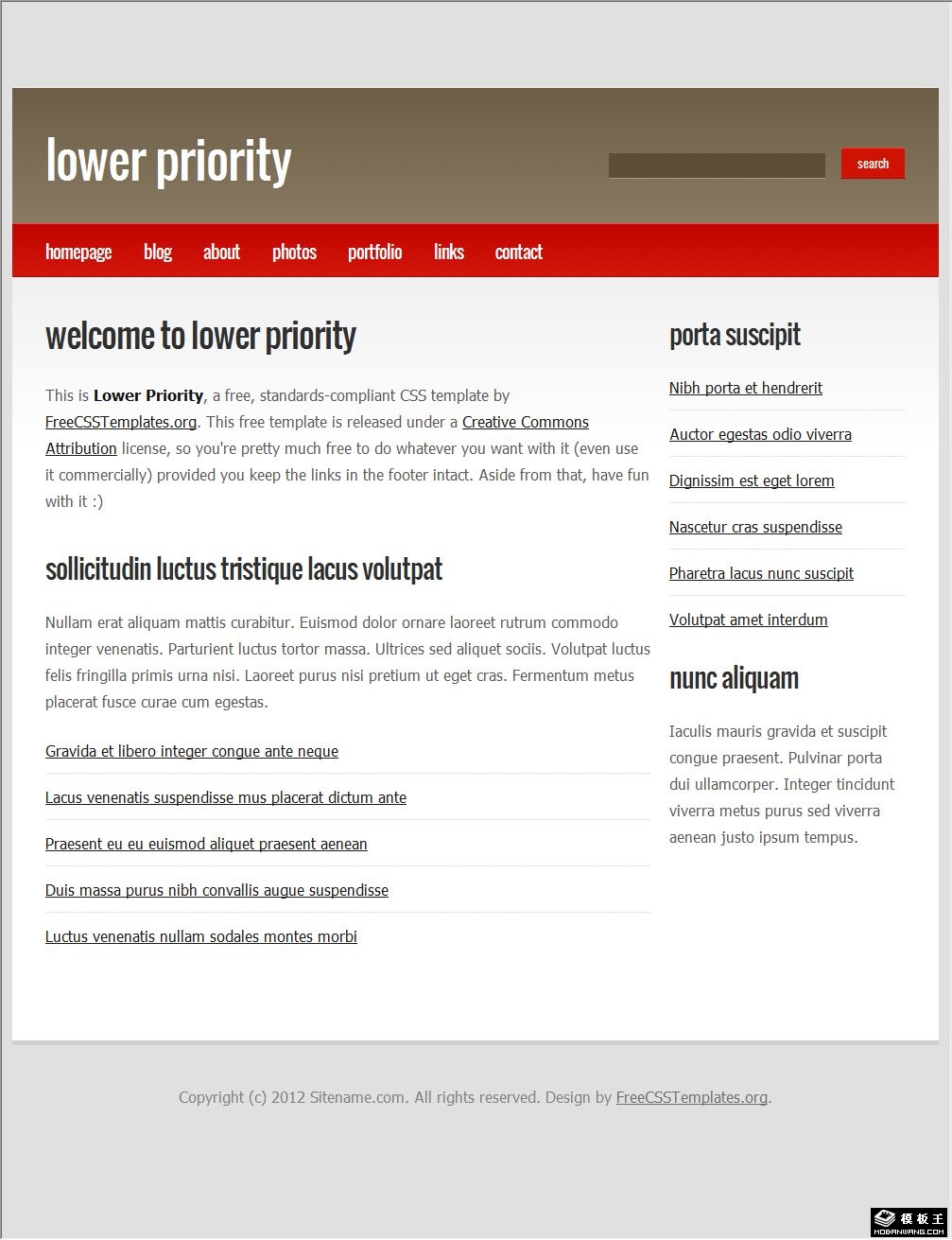 暗棕色标题信息网页模板