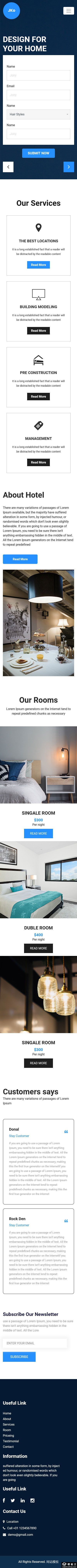 酒店预约服务网站模板-手机预览