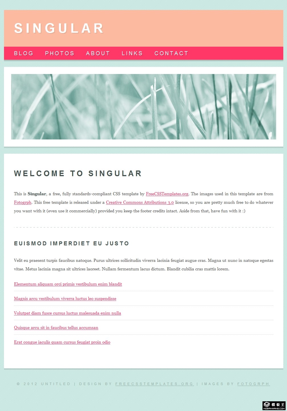 浅绿单列信息网页模板