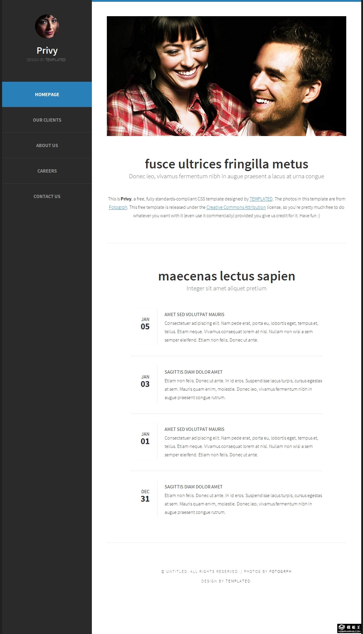 黑白二列个性化日志网页模板