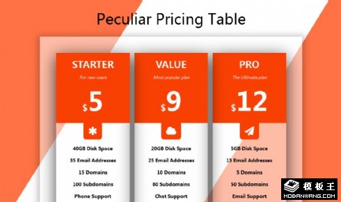 橙色定价表网页模板