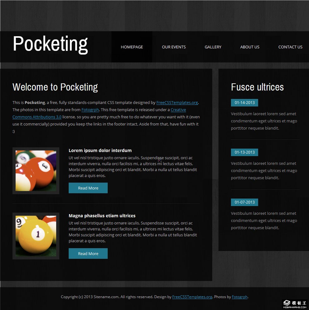 黑色口袋信息网页模板