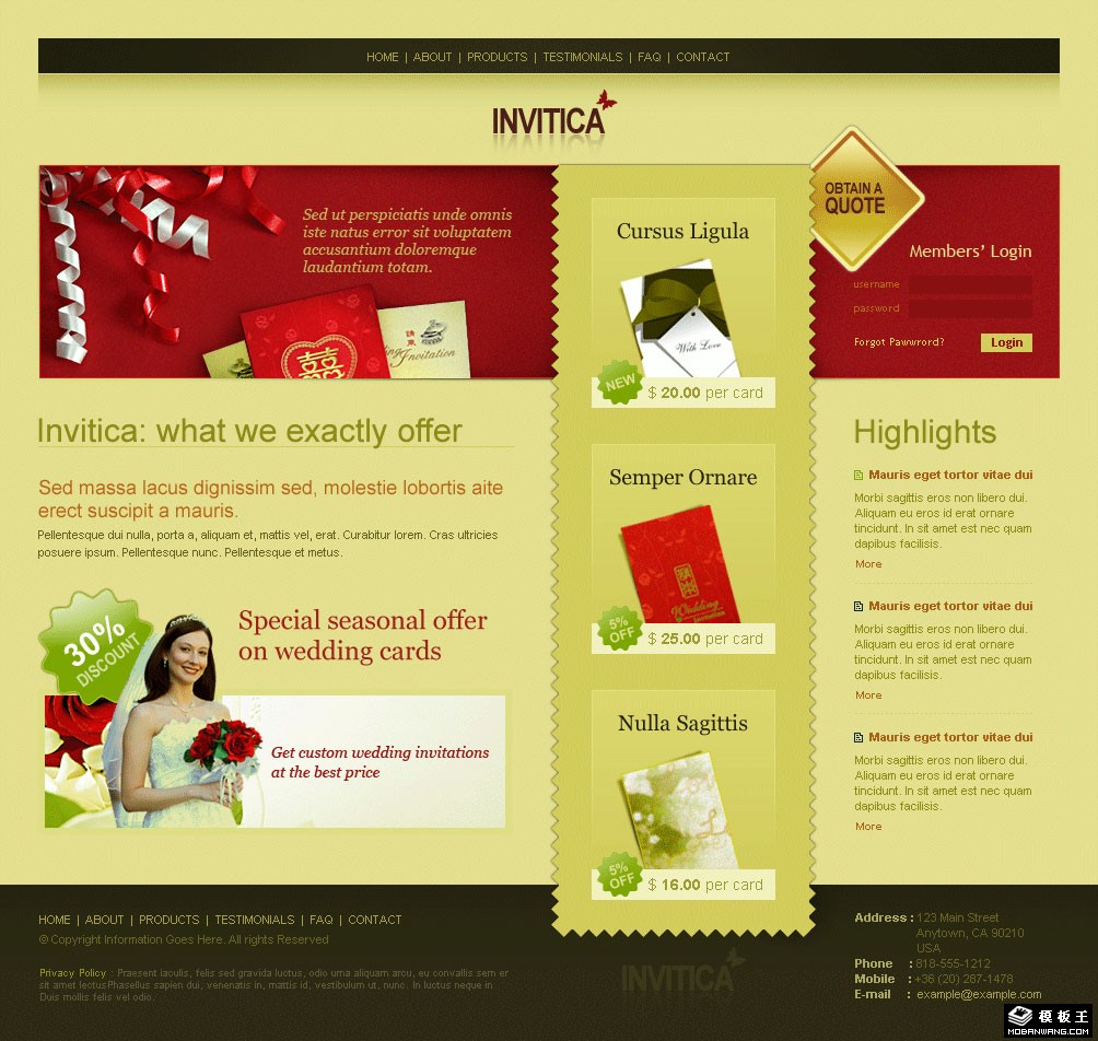 创意婚礼贺卡销售网页模板