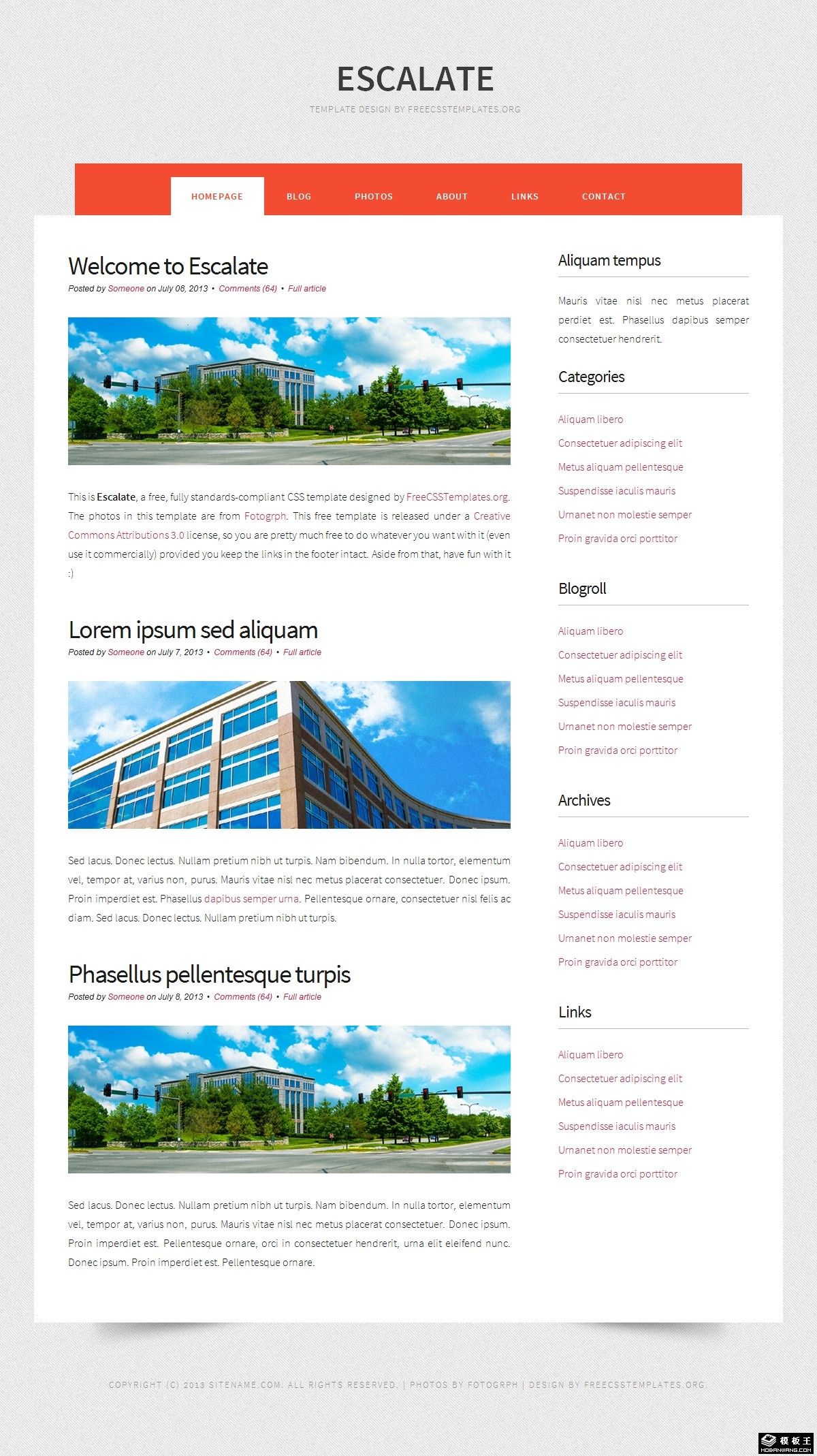 灰色斜纹背景日志网页模板