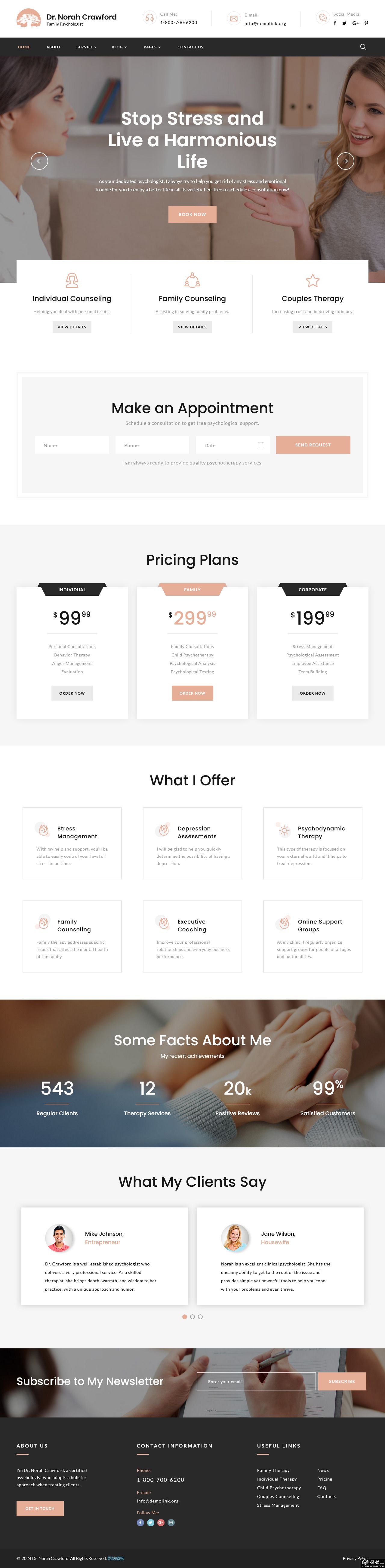 专业心理咨询治疗网站模板-PC预览