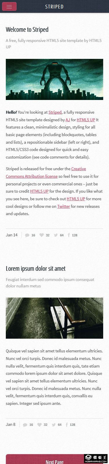 二列响应式BLOG网页模板