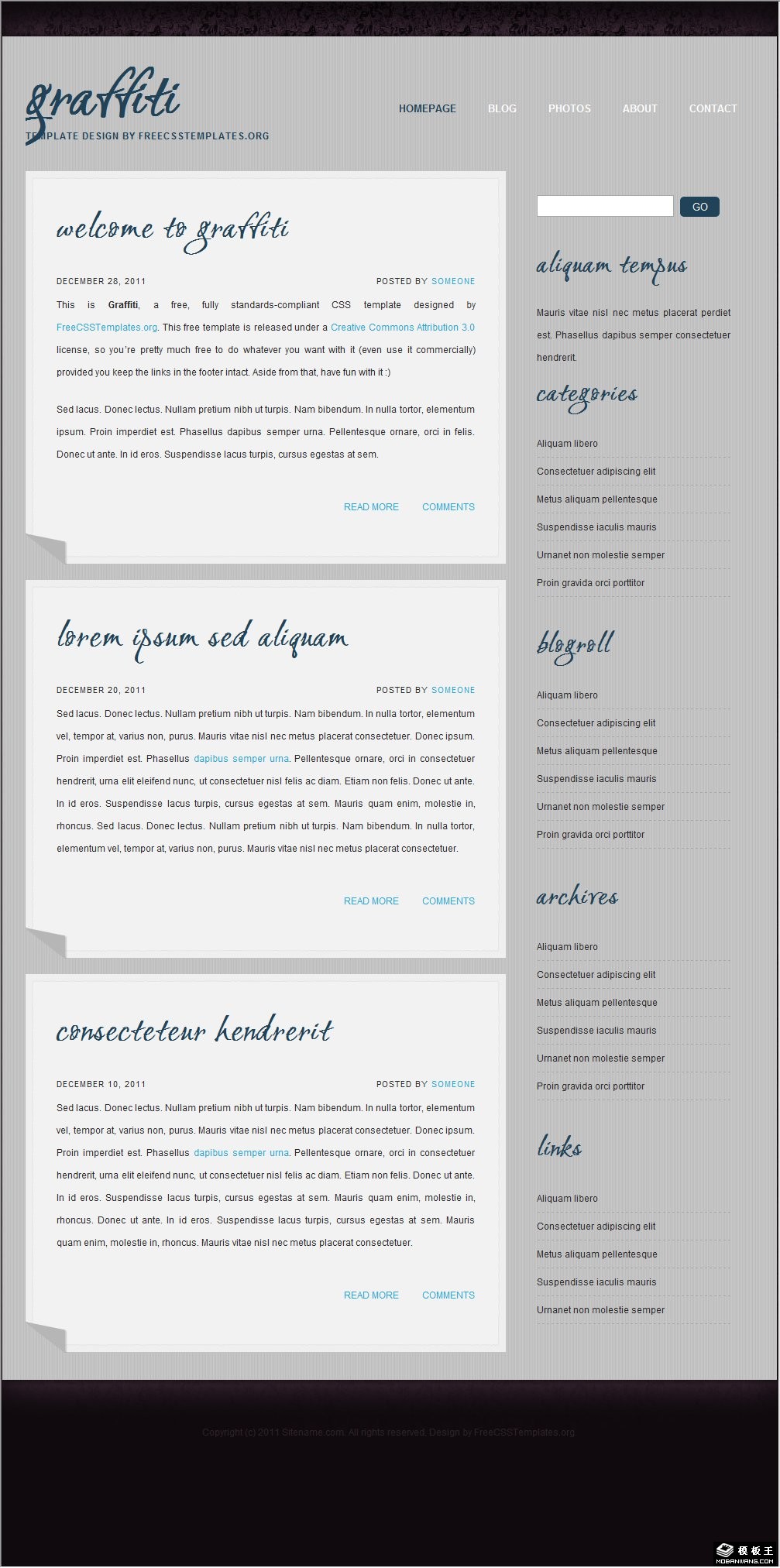 灰色涂鸦信息网页模板