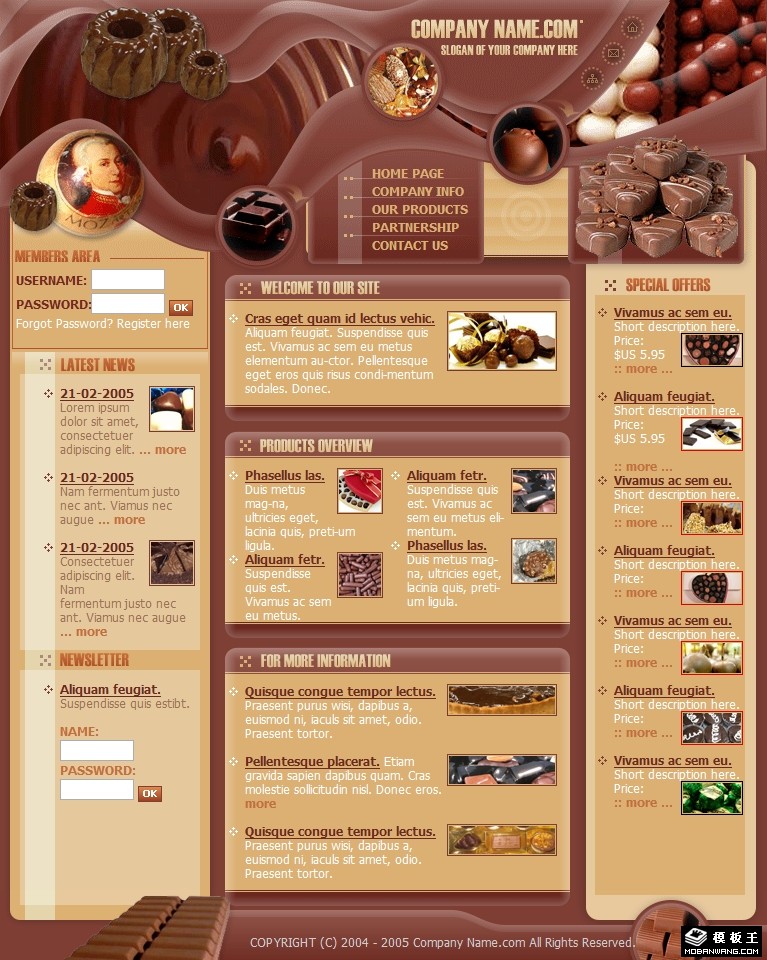 巧克力王国信息网页模板