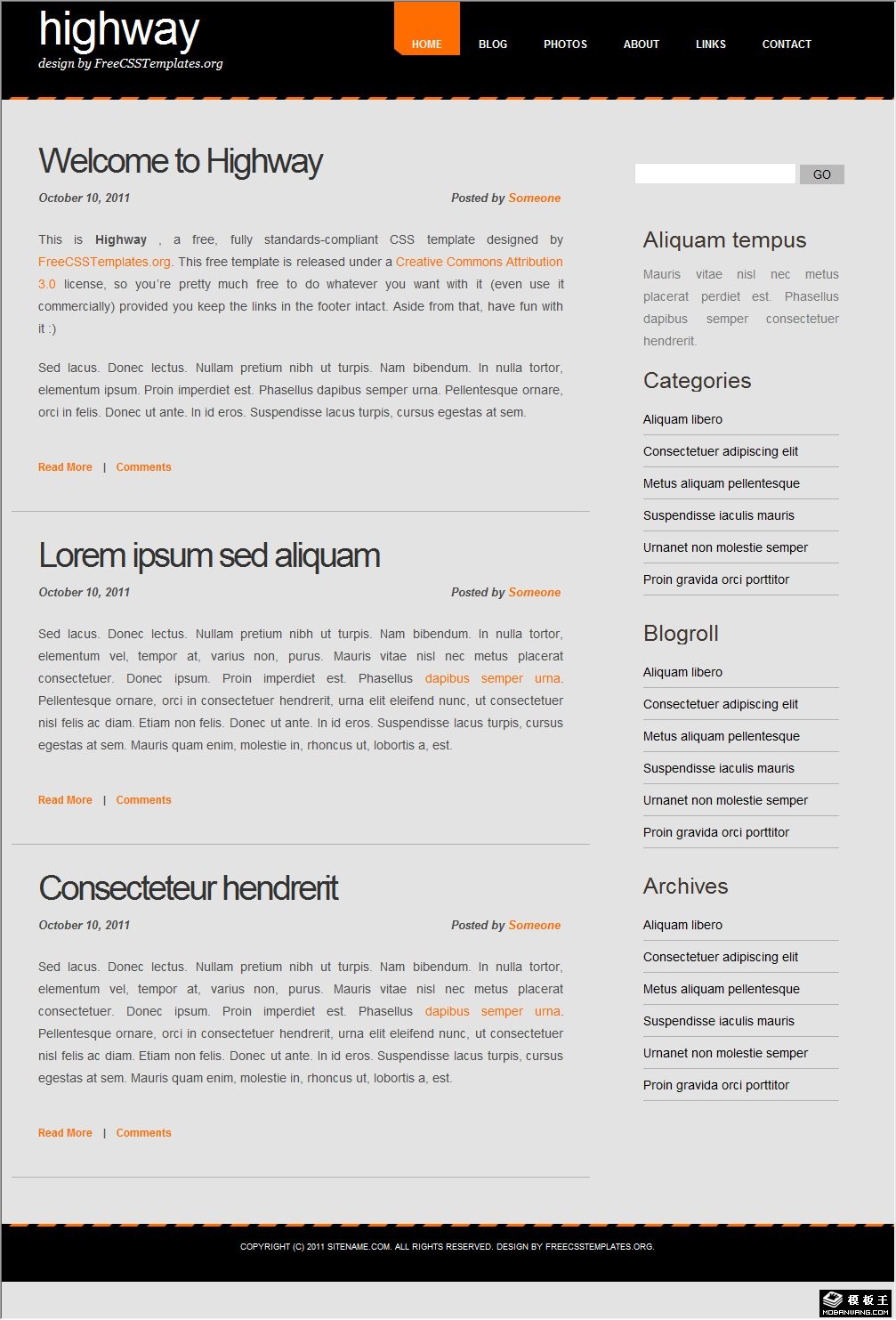 灰黑公路主题信息网页模板
