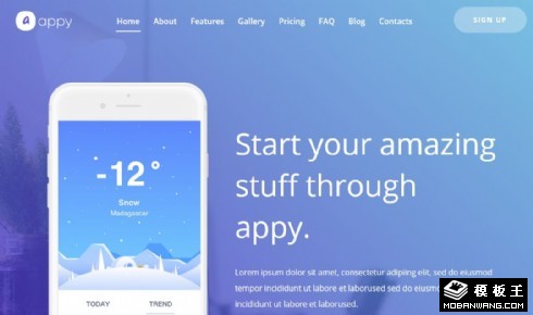 紫蓝天气APP响应式网页模板