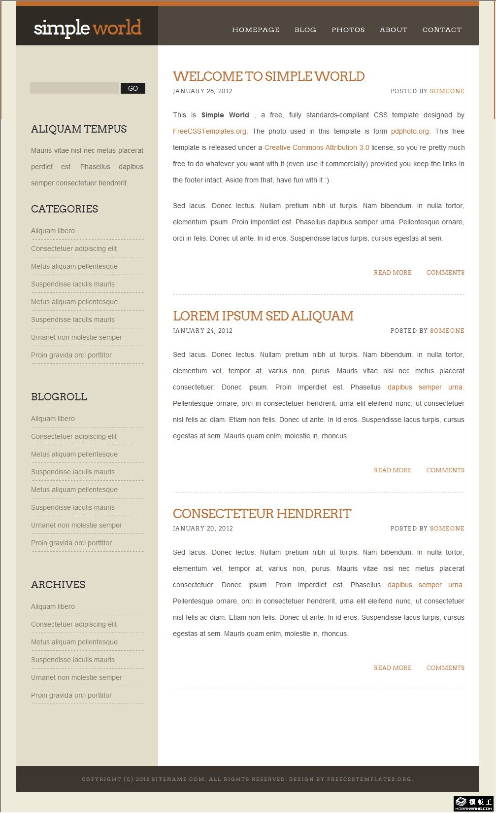 简单世界信息网页模板