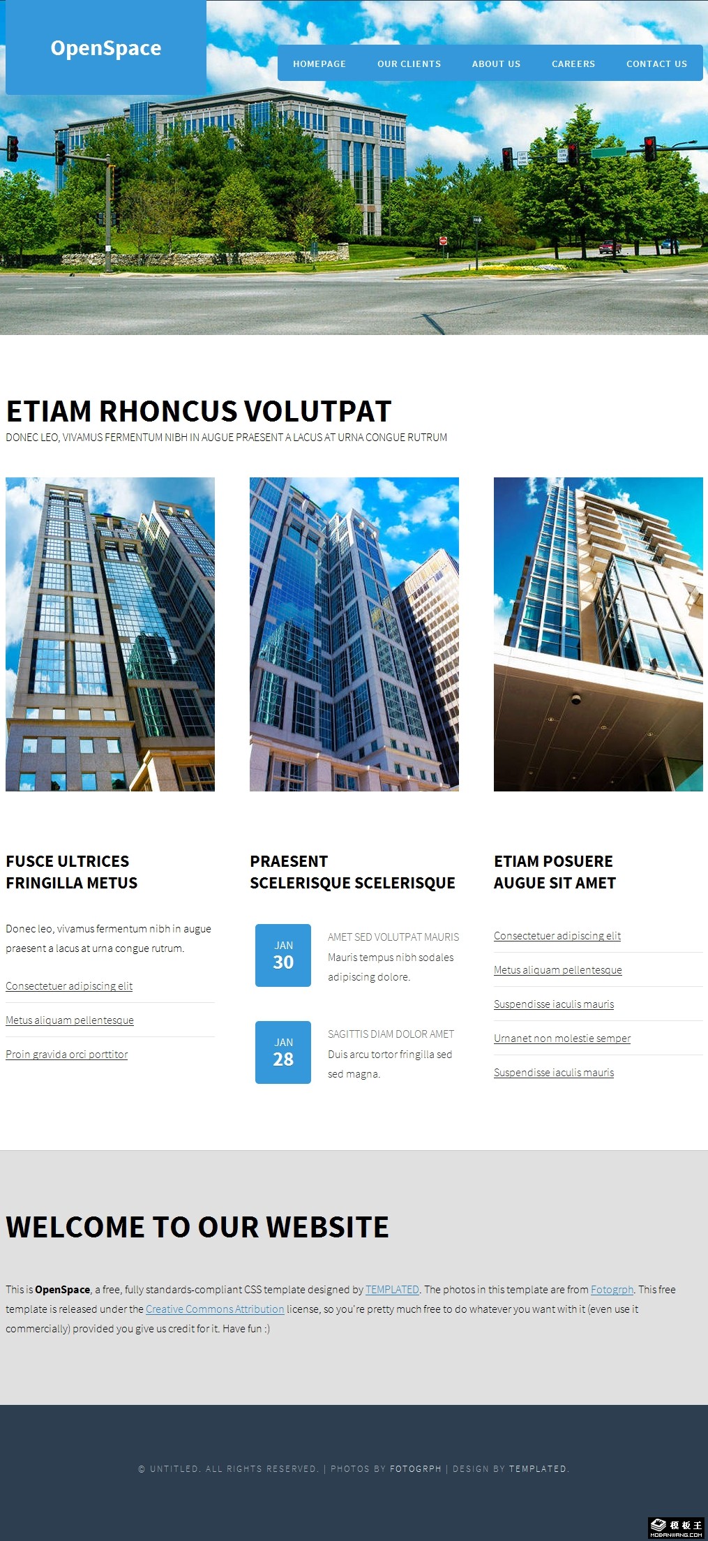 蓝色开放空间建筑网页模板