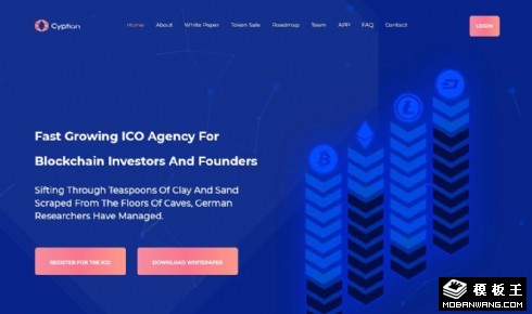 蓝色区块链ICO投资响应式网页模板