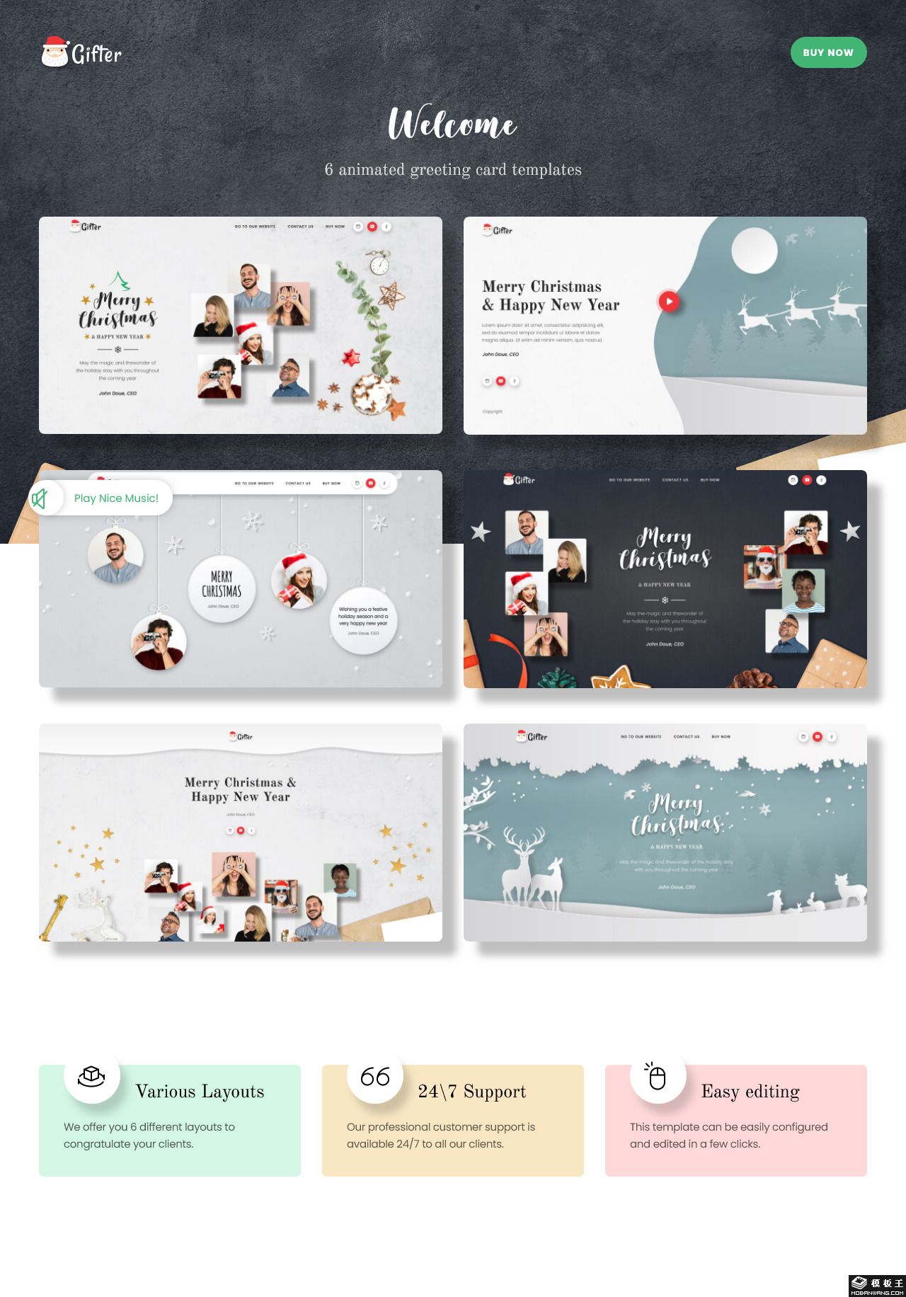 圣诞新年创意动画贺卡html模板-PC预览