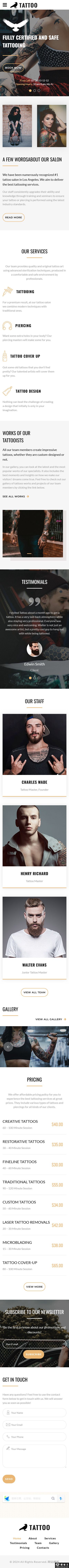 纹身艺术沙龙单页模板-手机预览