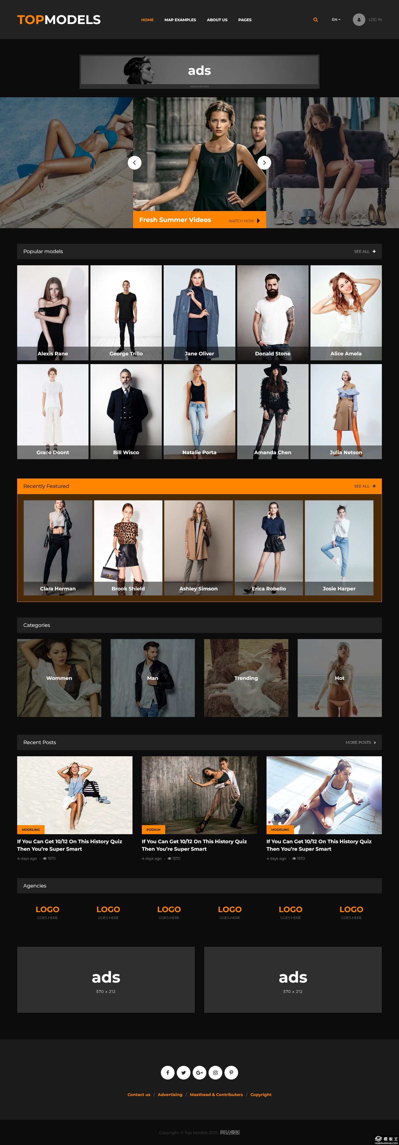 黑色时尚模特展示网站模板-PC预览