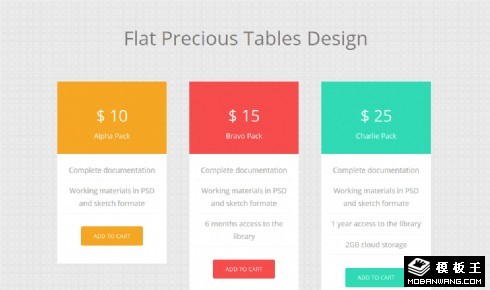 彩色价格列表响应式网页模板