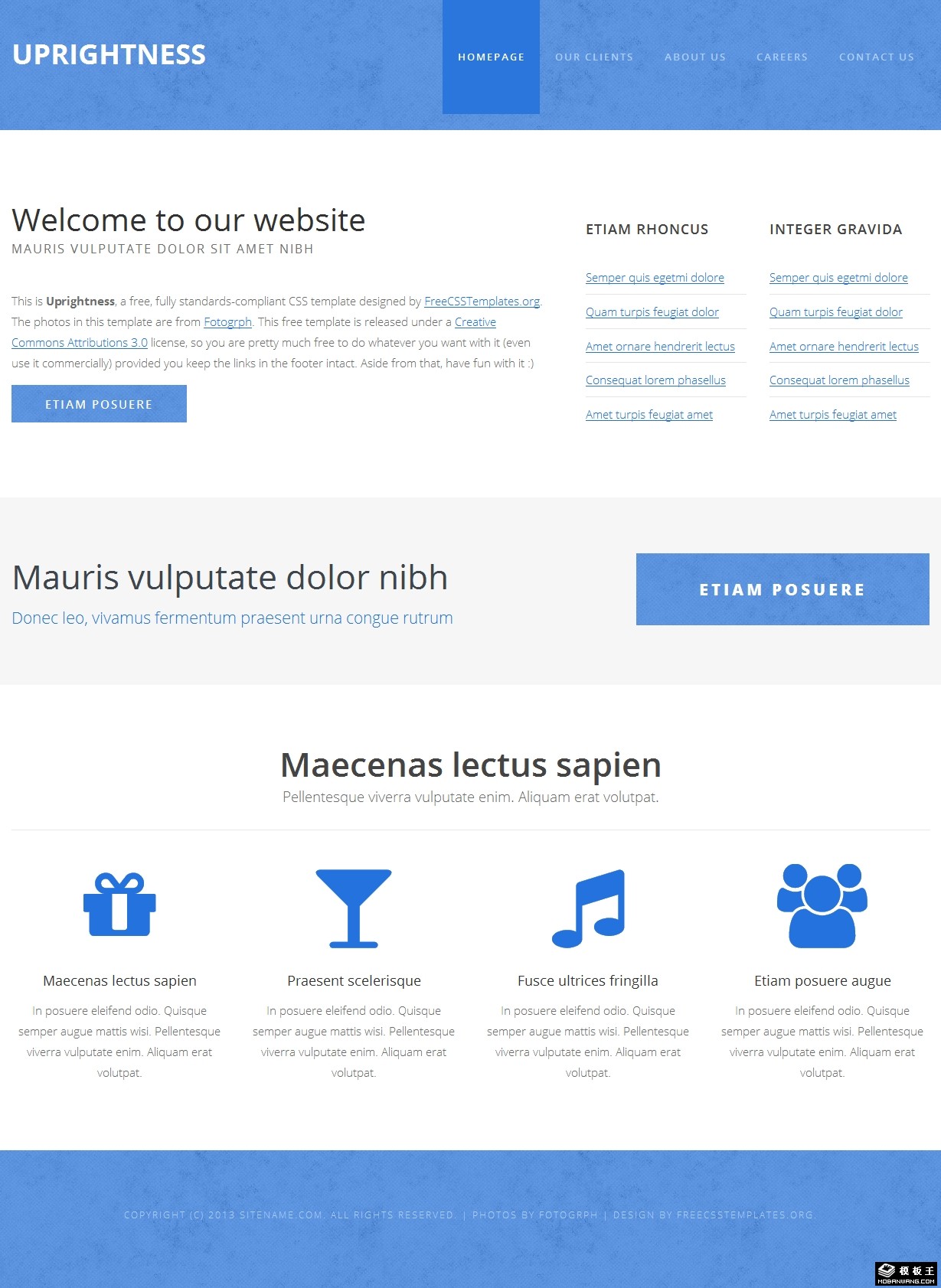 蓝色产品使用信息网页模板