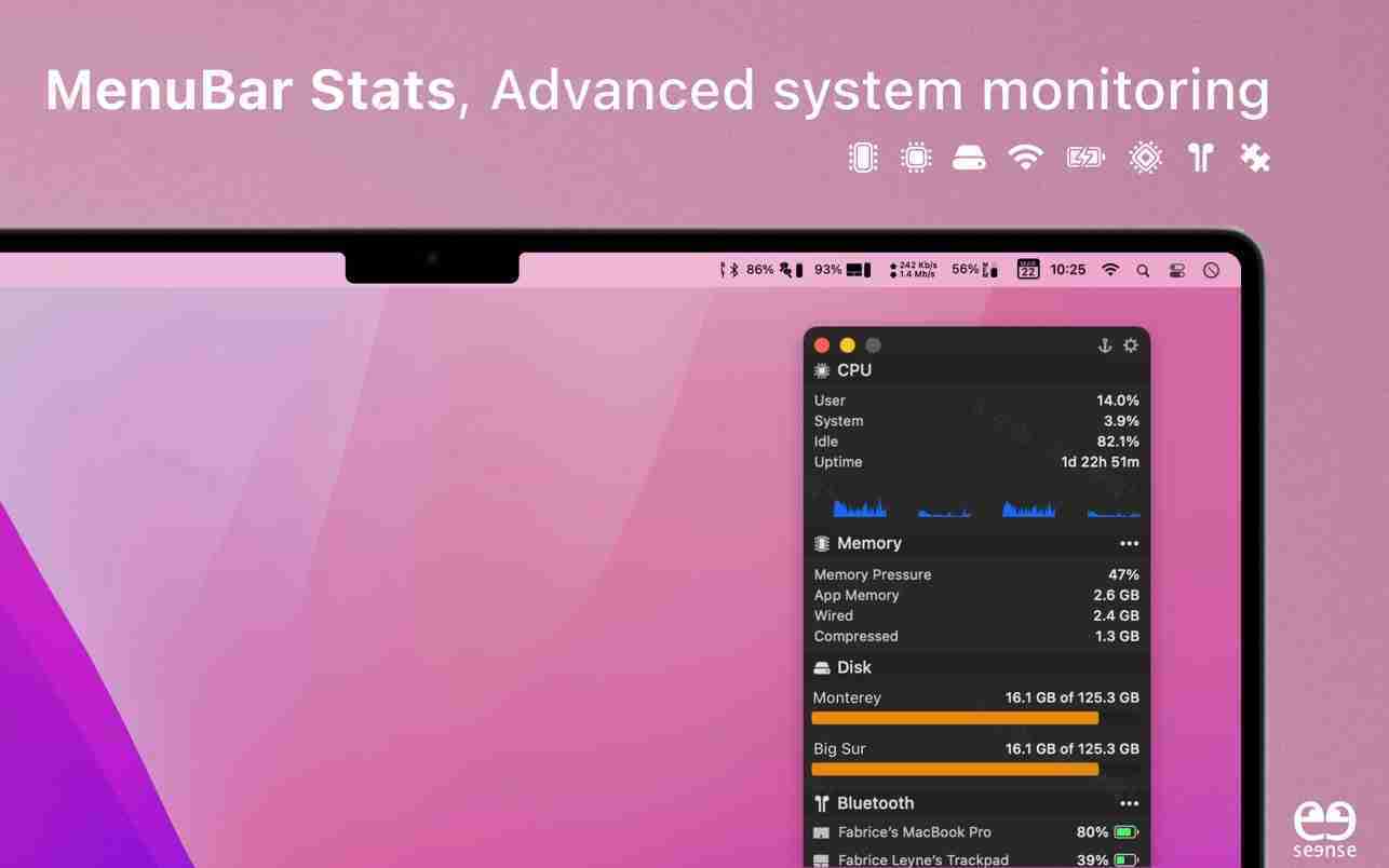 MenuBar Stats For Mac v3.9 菜单栏显示系统信息工具