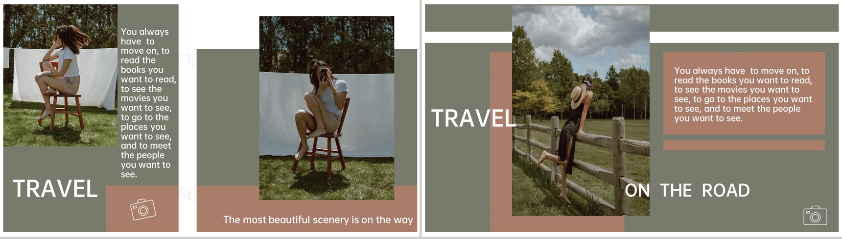 墨绿色小清新毕业旅行纪念相册旅行日记PPT模板-3