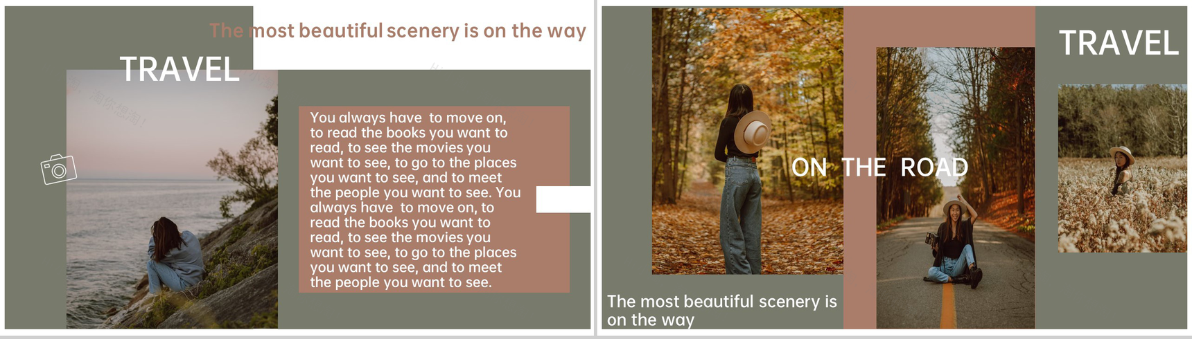 墨绿色小清新毕业旅行纪念相册旅行日记PPT模板-2