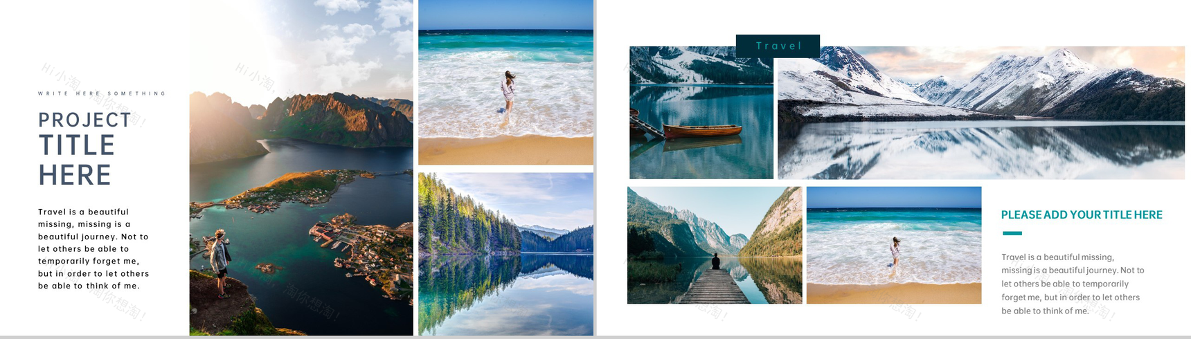 青色简约风假期旅游日记旅行纪念相册PPT模板-4