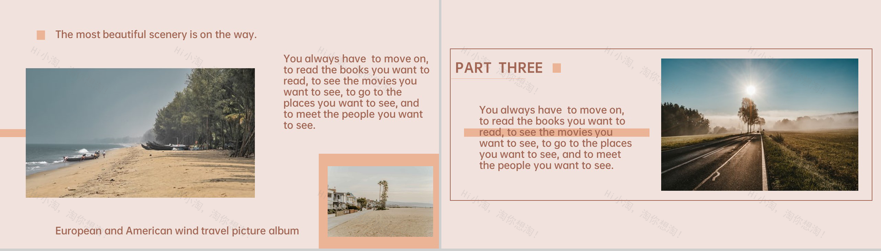 棕色欧美复古风最美的风景在路上旅行相册PPT模板-5