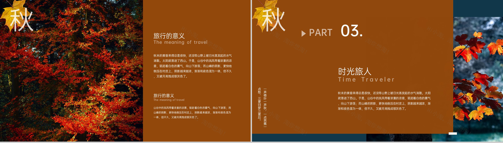 褐色简约杂志风秋季旅行纪念册个人写真集PPT模板-5