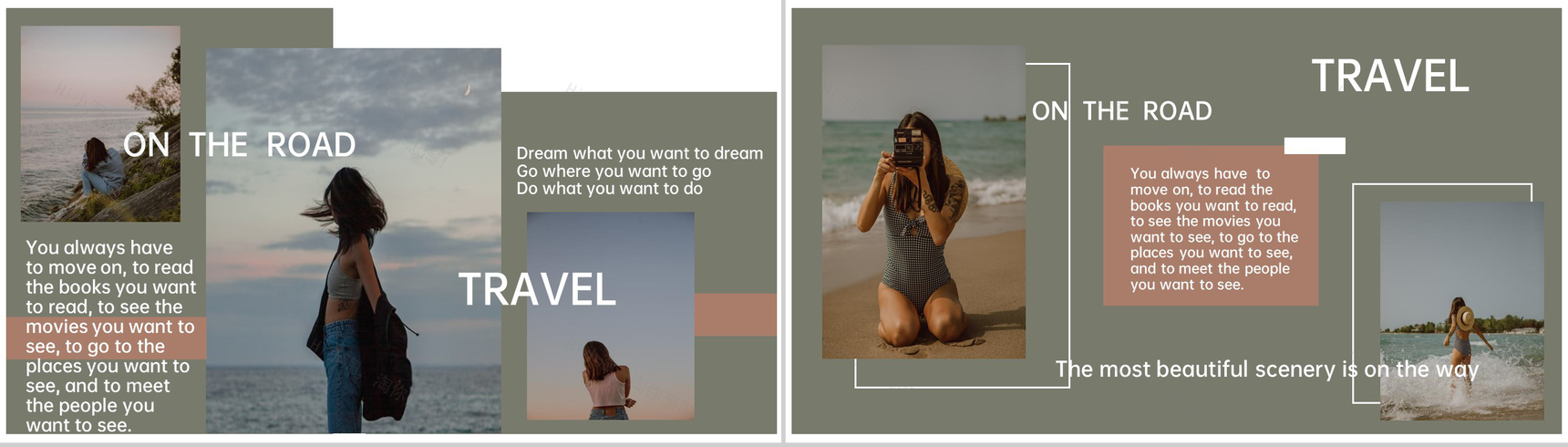 墨绿色小清新毕业旅行纪念相册旅行日记PPT模板-5