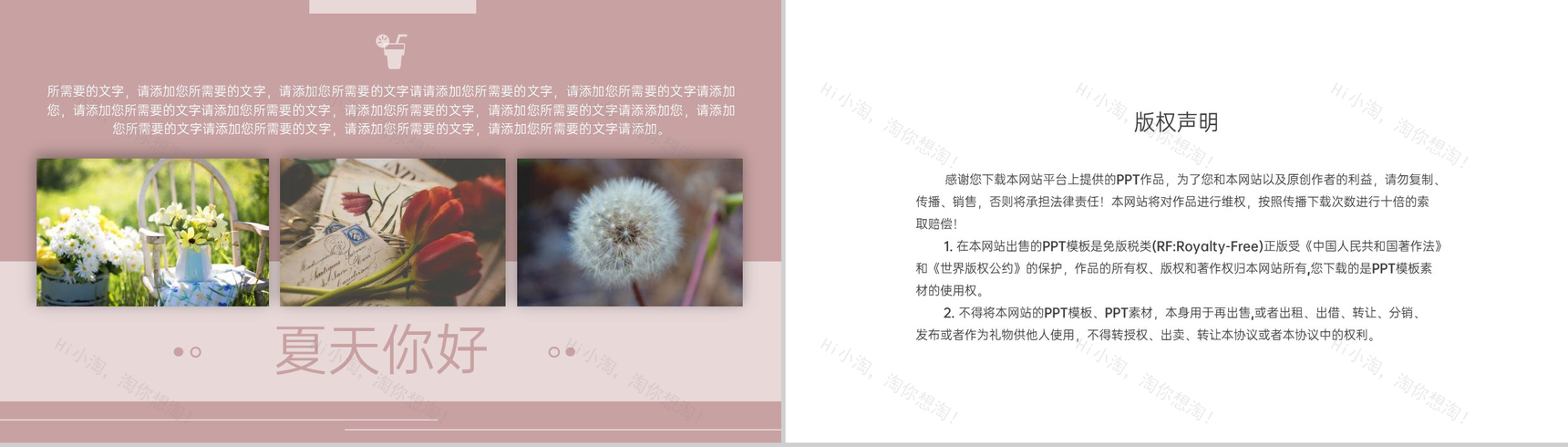 粉色简约小清新风夏天你好旅行纪念册PPT模板-8