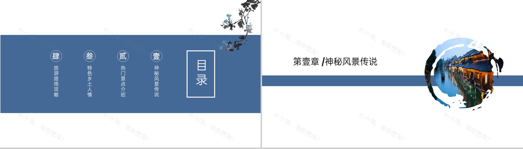 蓝色中国风旅游相册旅游路线攻略PPT模板-2