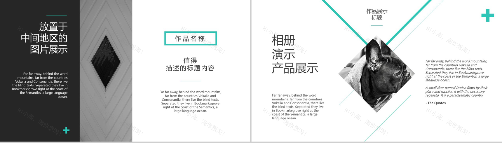 黑白相间动态作品展示相册类PPT模板-3